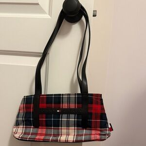 Tommy Hilfiger Red and Black Plaid Shoulder Bag
